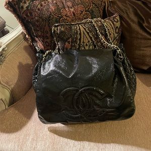 Authentic Chanel Rock and Chain Patent Leather Flap Bag XL